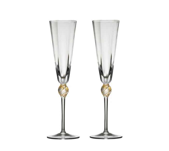 Daphne Flute in Clear & Gold, Set of 2