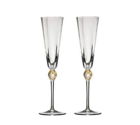 Daphne Flute in Clear & Gold, Set of 2