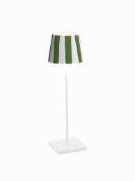 Poldina Pro Lido Table Lamp with White and Green Stripe Shade