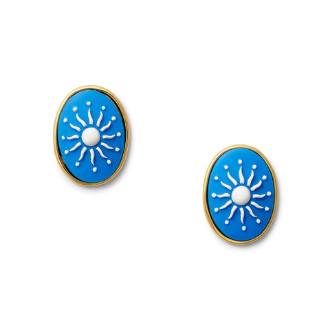 Blue Sunburst Cameo Earring