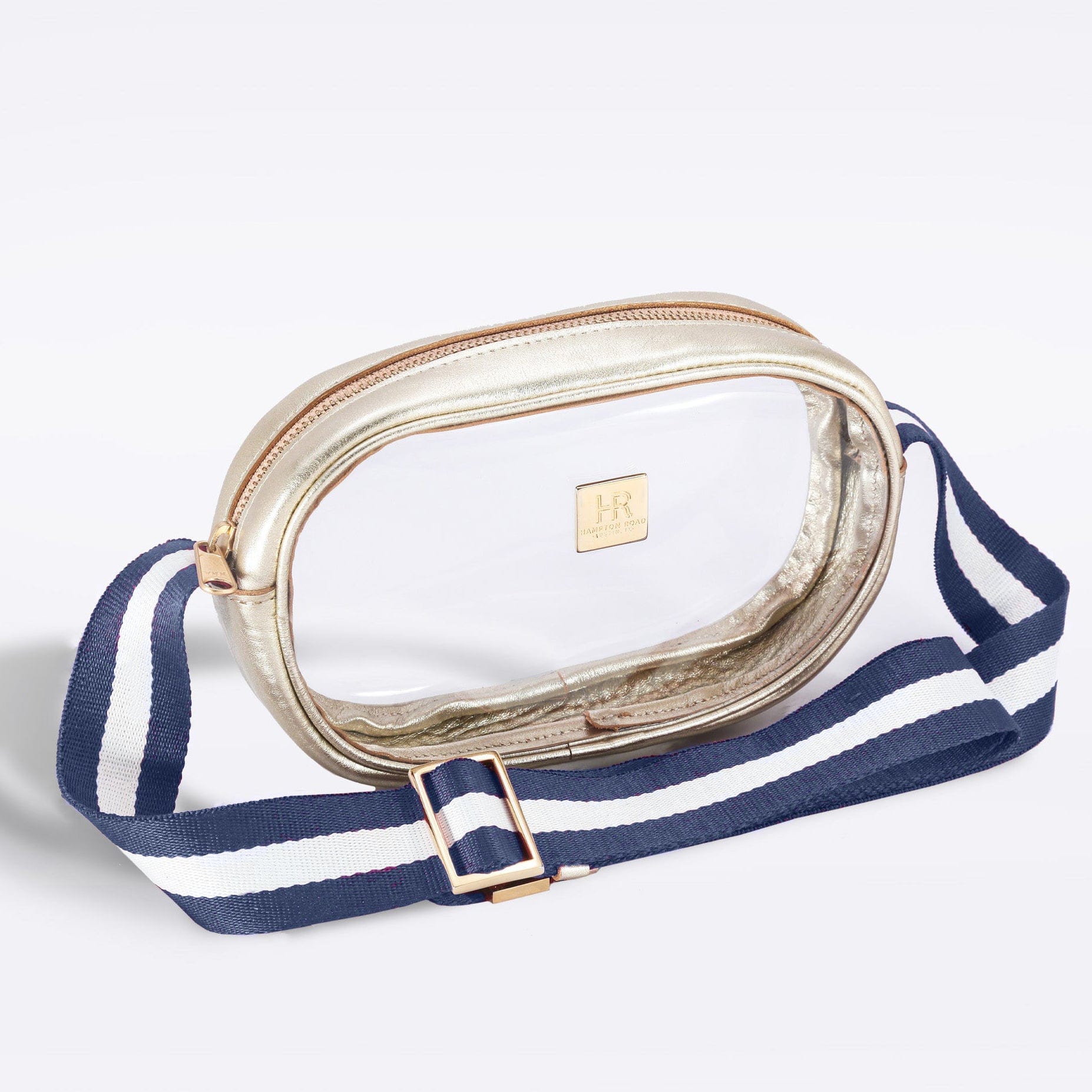 Gold Vinyl Annie + Navy and White Striped Strap