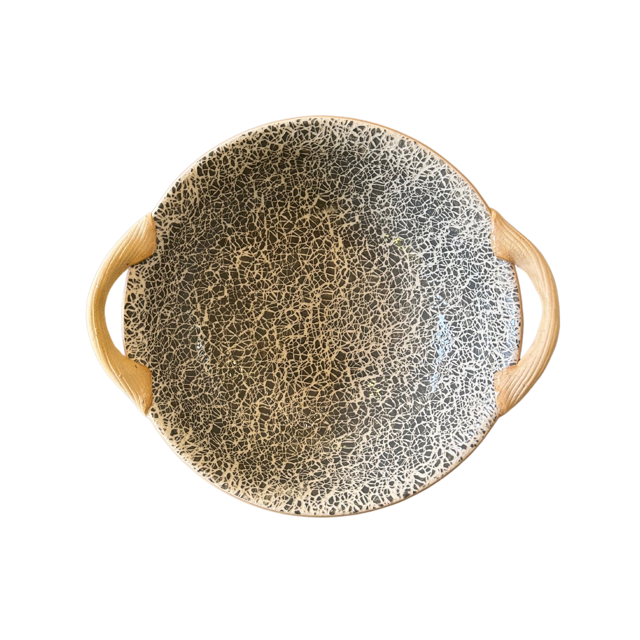 Vegetable Bowl with Handles - Crackled Charcoal