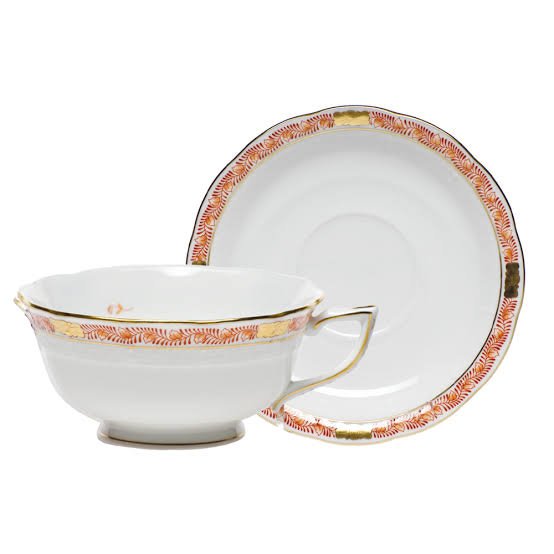 Chinese Bouquet Garland Rust Cup & Saucer