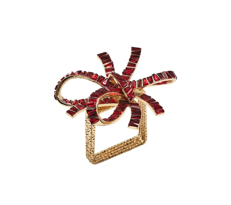 Jeweled Bow Napkin Ring in Red, Set of 4