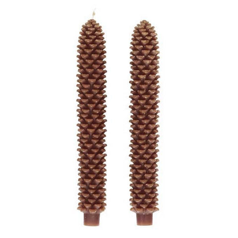 Pair Brown Pinecone 10" Tapers