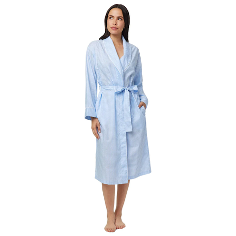 Classic Gingham Luxe Pima Shawl Robe Blue