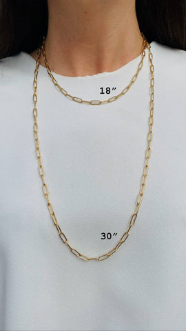A classic, wear with anything, layer or wear alone, chain. 30 inches. Gold plated.