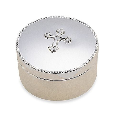 Perfect for First Communions, Confirmations or other special occasions, the Abbey Round Box from Reed & Barton makes for a thoughtful religious gift. Crafted in silverplate and featuring a plush blue interior, the box is adorned with the Abbey cross inspired from the ornate designs found in elegant abbeys. Elegantly packaged for gift-giving