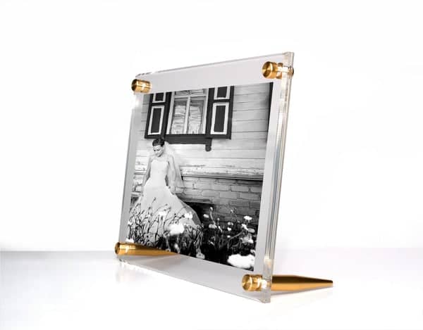 Acrylic Bevel Tabletop Float Frame for 5" by 7" Photos - Gold