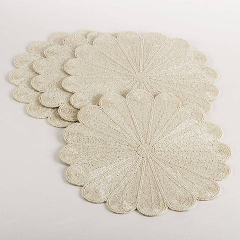 Flower Design Beaded Placemat Ivory - Set of Four