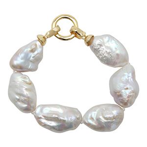 Freshwater Stone Pearl Bracelet-Gold Clasp