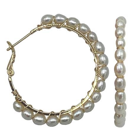 Large Gold Pearl Hoops