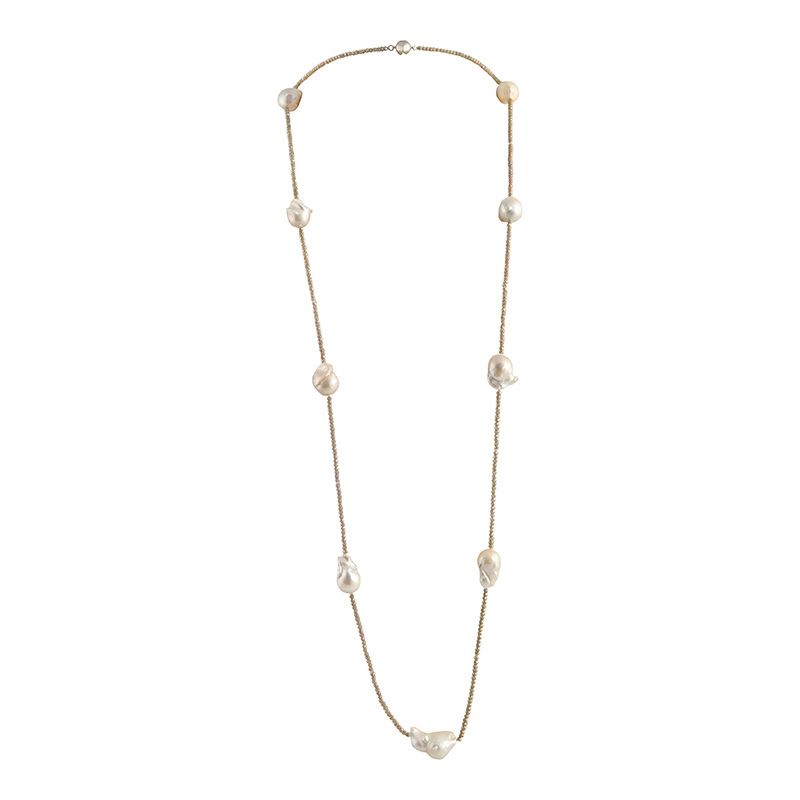 Pistachio Crystal & Wild Pearl Necklace