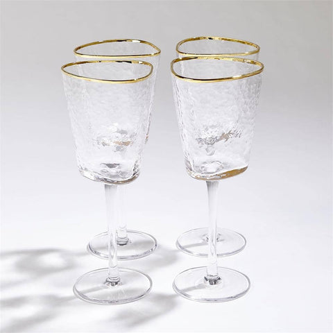 Set of 4 Hammered Wine Glasses With Gold Rim