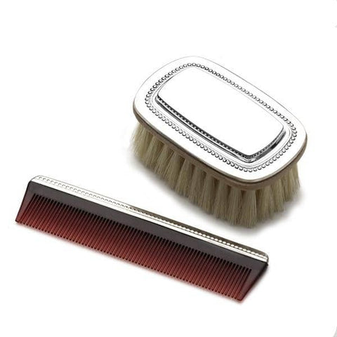 Sterling Silver Beaded Brush and Comb Set