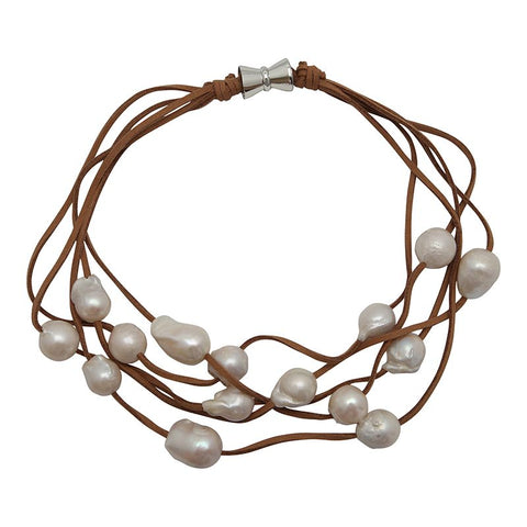 Five Strand Pearls on Tan Suede