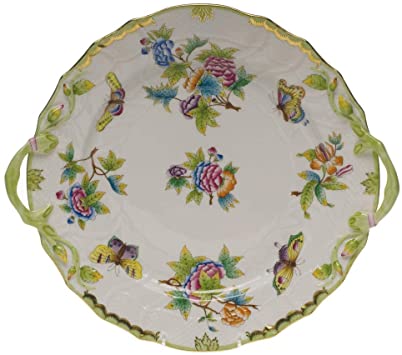 Queen Victoria Chop Plate With Handles-Green Border