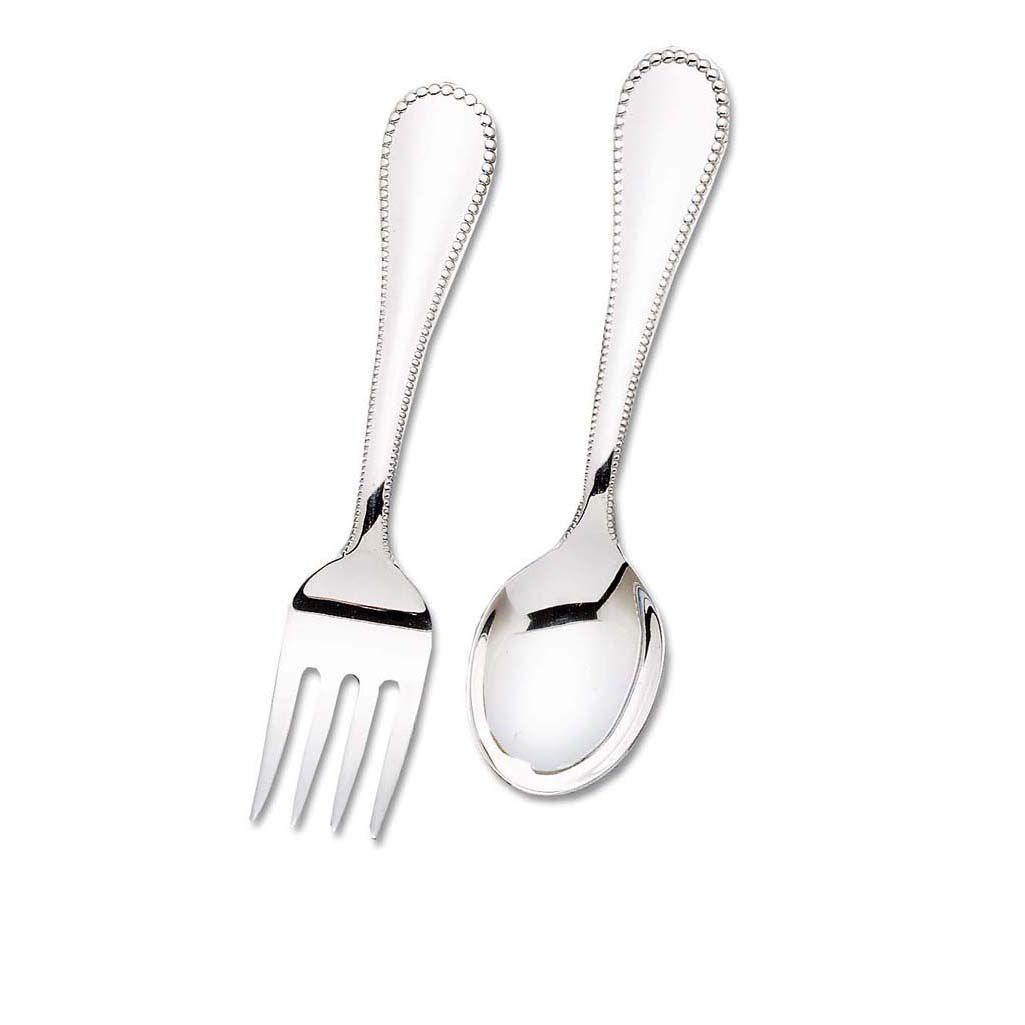 Classic Bead 2-Piece Sterling Silver Baby Feeding Set