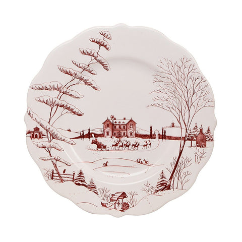 Country Estate Winter Frolic Ruby Dinner Plate Christmas Eve