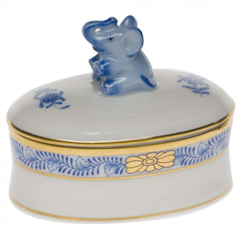 Oval Box With Elephant-Blue