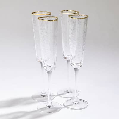Set of 4 Hammered Champagne Glass With Gold Rim