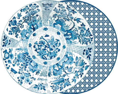 Two Sided Matt Beshears And Canton Plate Placemat With Cadet Blue Cane-Set of 4
