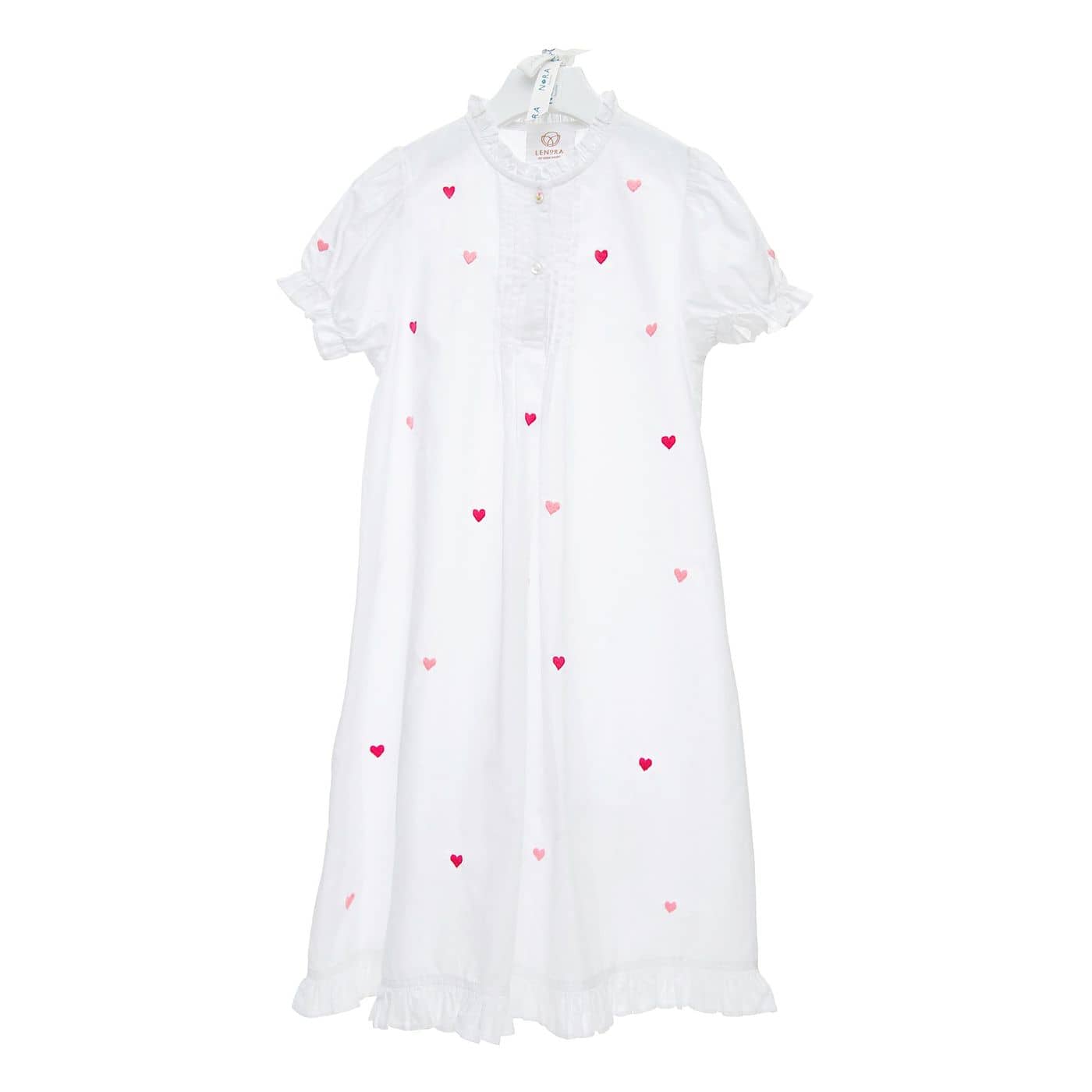 Girls Nightdress with Embroidered Hearts Pink