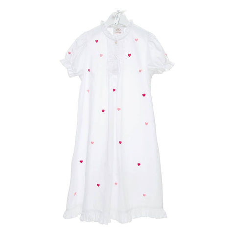 Girls Nightdress with Embroidered Hearts Pink