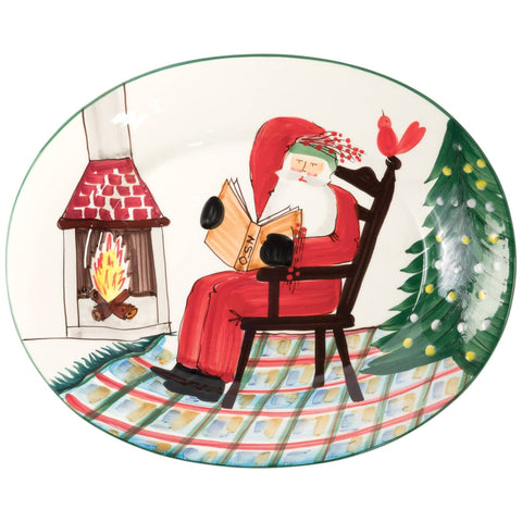 Old St. Nick Large Oval Platter With Santa Reading