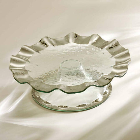 Ruffle Platinum Pedestal Cake Plate
