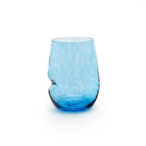 Saban Glass Stemless Sheer Wine Thumby - Aquamarine Blue
