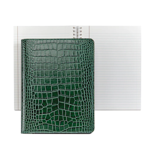 Emerald Crocodile Leather Spiral Journal