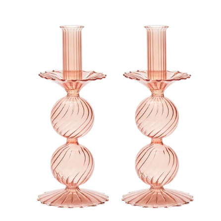 Bella Short Candle Holders in Blush, Set of 2