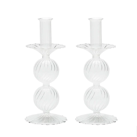 Bella Short Candle Holder in Clear, Set of 2