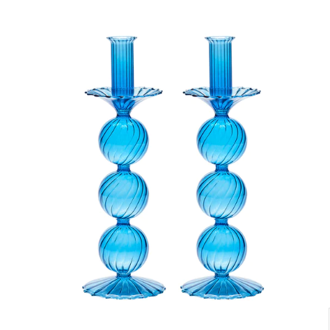 Iris Tall Candle Holder in Blue, Set of 2