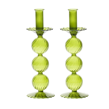Iris Tall Candle Holder in Olive, Set of 2