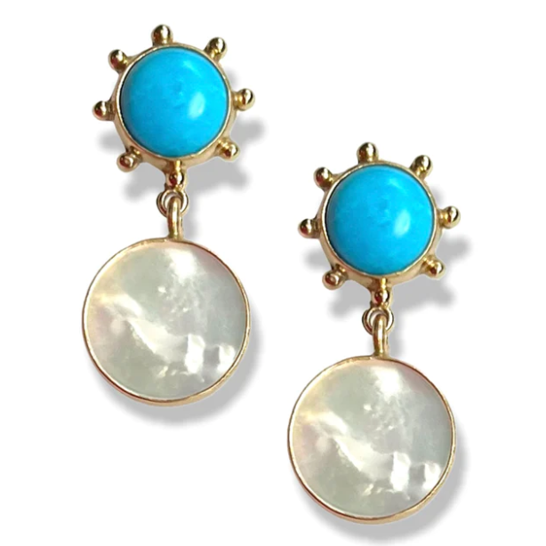 Turquoise Mother of Pearl Pinwheel Earrings