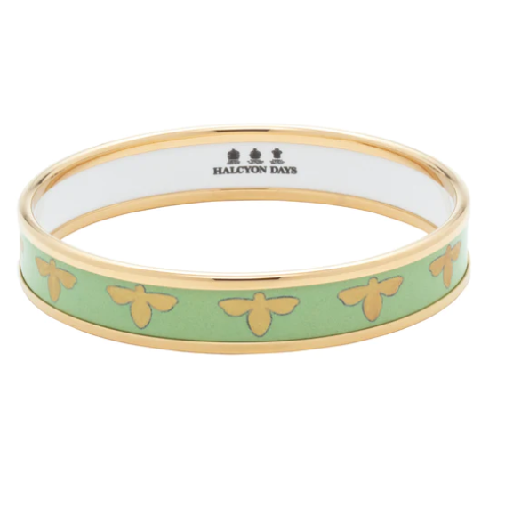 Green Bee Forget Me Not Gold Bangle