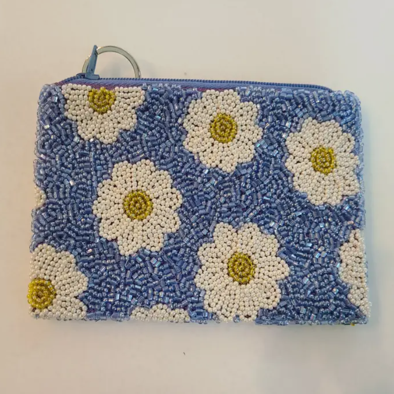 Beaded Periwinkle Flower Coin Purse