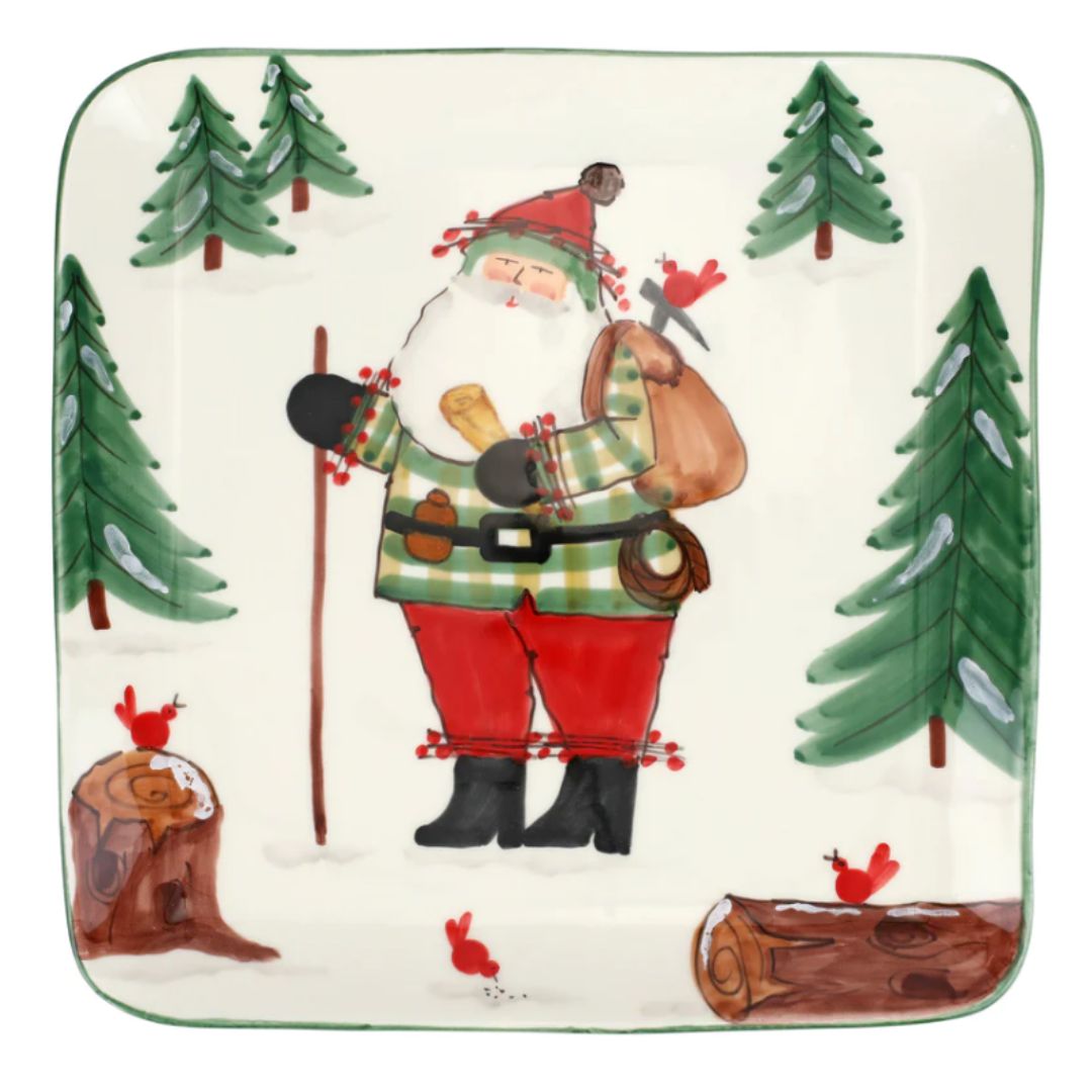 Old St. Nick Large Square Platter with Hiker