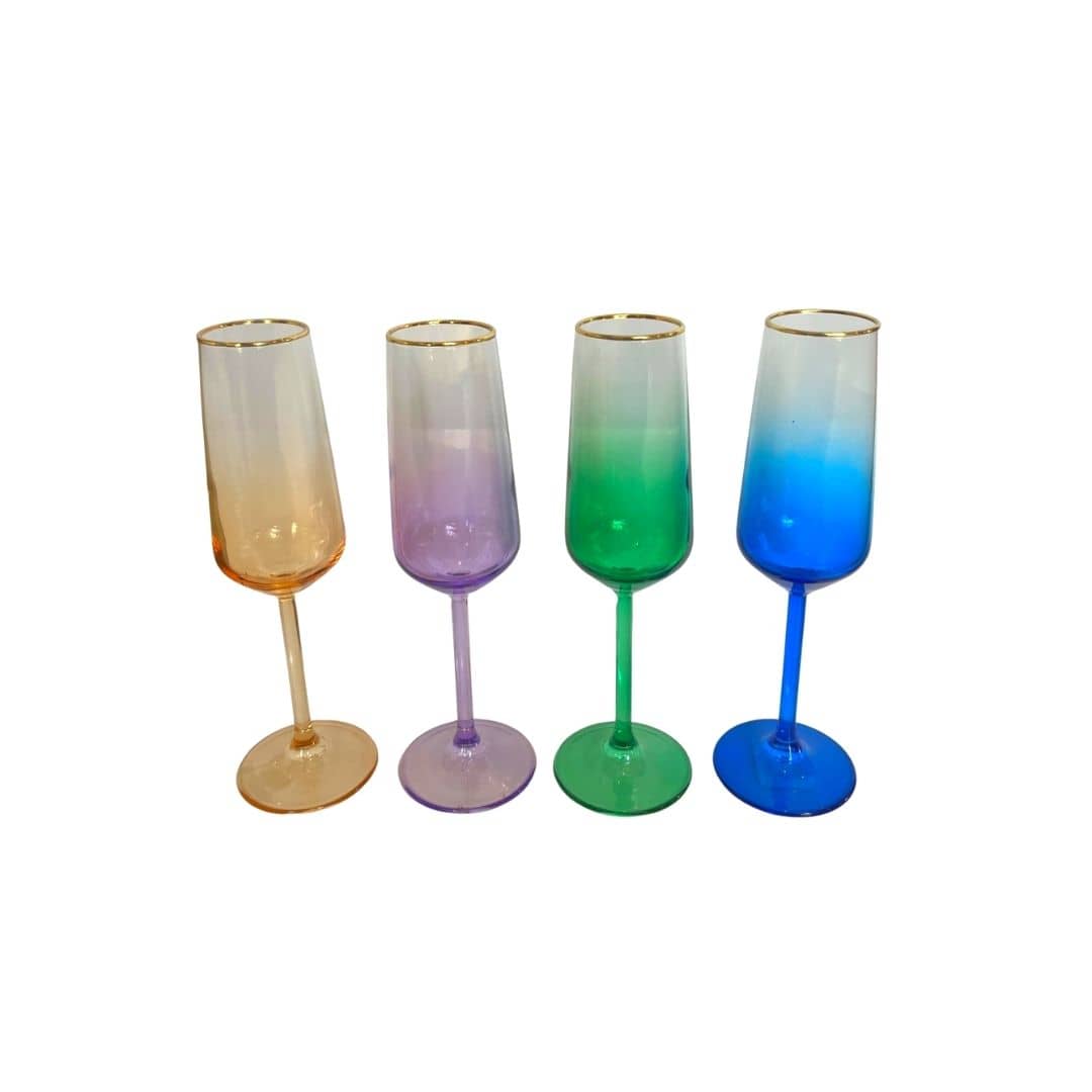 Rainbow Jewel Tone Assorted Champagne Flutes - Set of Four