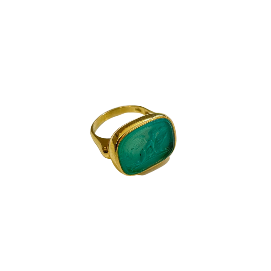 Venetian Blue/Green Glass 14kt Gold Ring