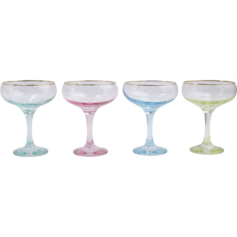 Rainbow Assorted Coupe Champagne Glasses-Set of Four