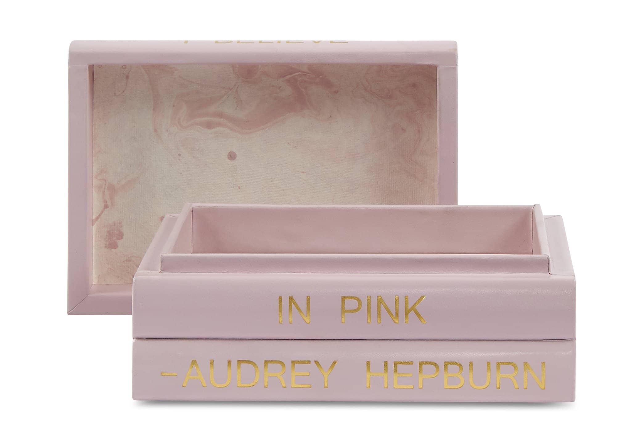 Pink Leather Box with "I Believe in Pink" Audrey Hepburn Quote