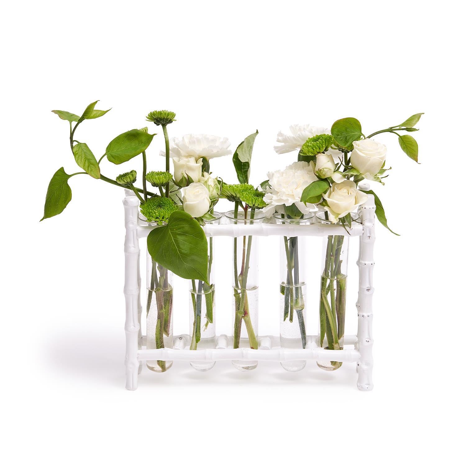 White Natural Bamboo Vase with Five Glass Tubes