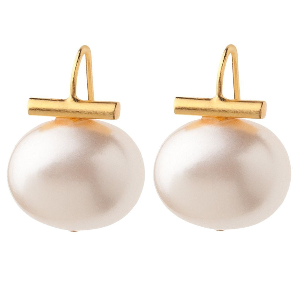 Medium White Pearl Pebble Earrings