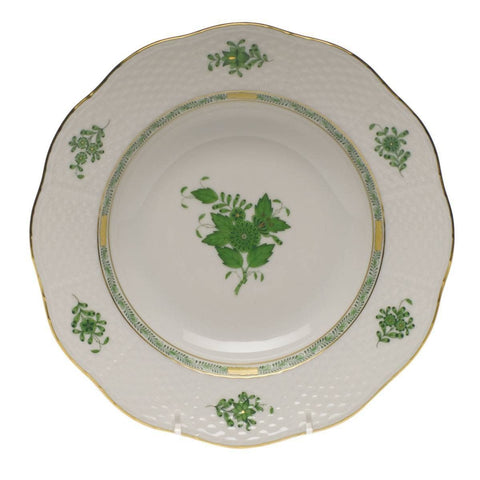 Chinese Bouquet Green Rim Soup Plate