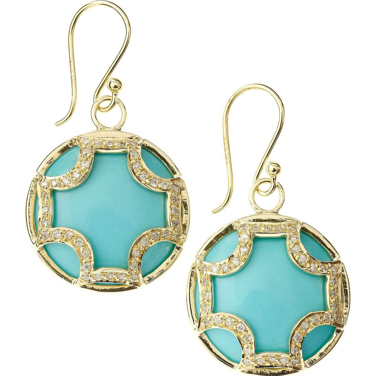 Yellow Gold Turquoise and Diamond Earrings