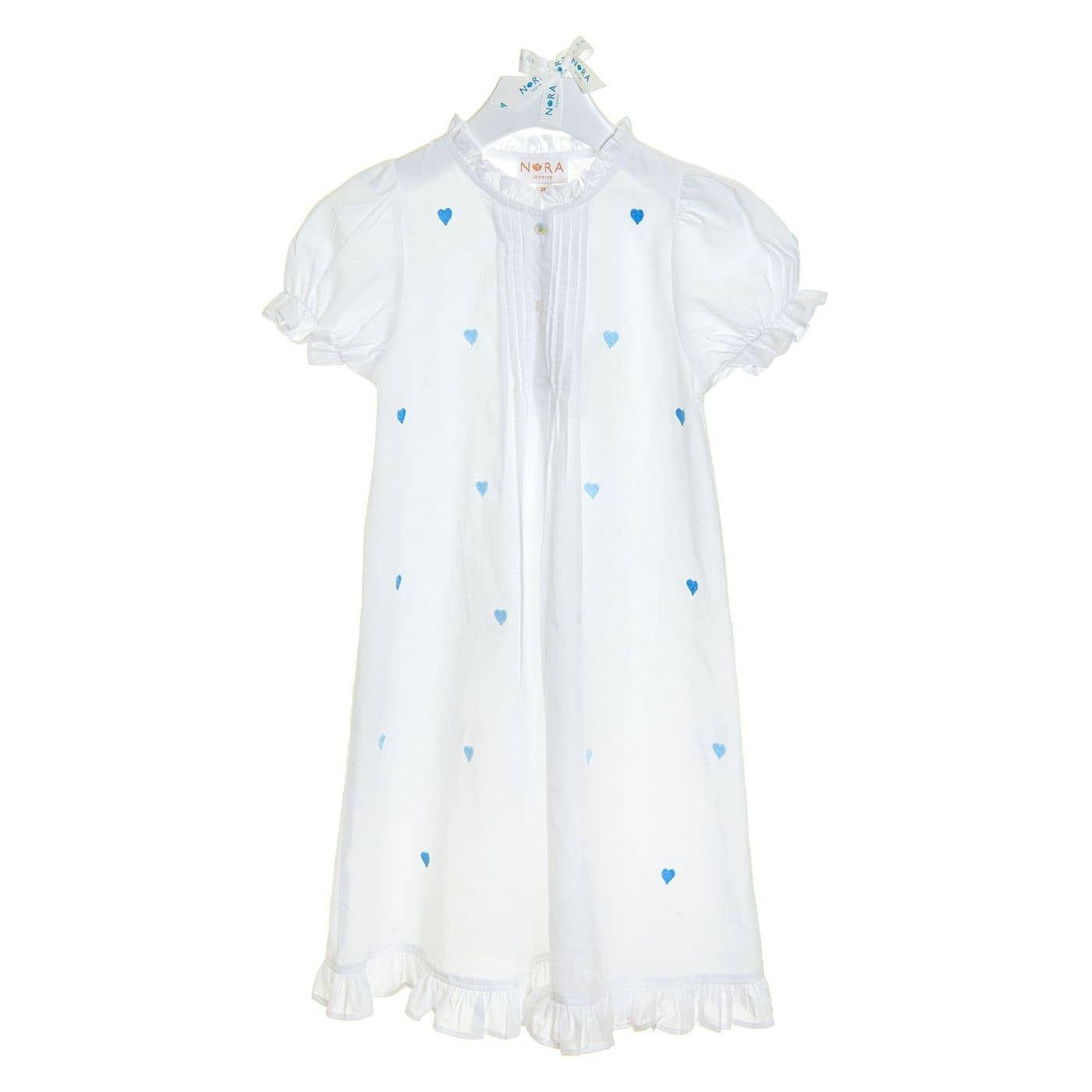 Girls Nightdress with Embroidered Hearts Blue