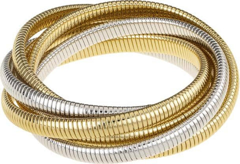 6 Row Cobra Bracelet 18k Gold and Rhodium
